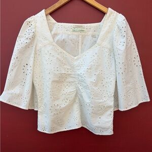 Scotch & Soda White Eyelet Square-Neck Ruching Blouse